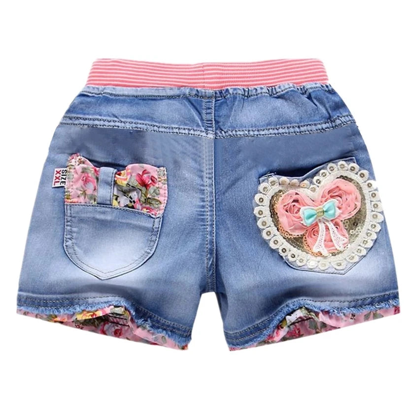 Baby Girl's Summer Cotton Denim Shorts Pants Toddler Kids Cute Swan Flower Soft Jeans for Teenager Girls Children Clothing