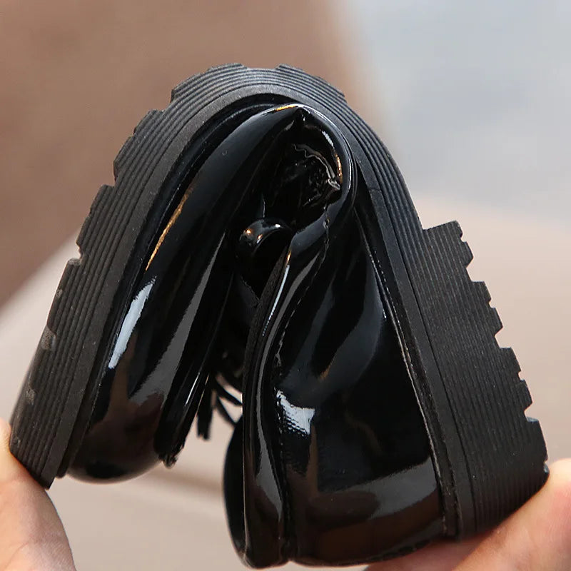 Girls Black Dress Leather Shoes, Kids School Oxford Shoes