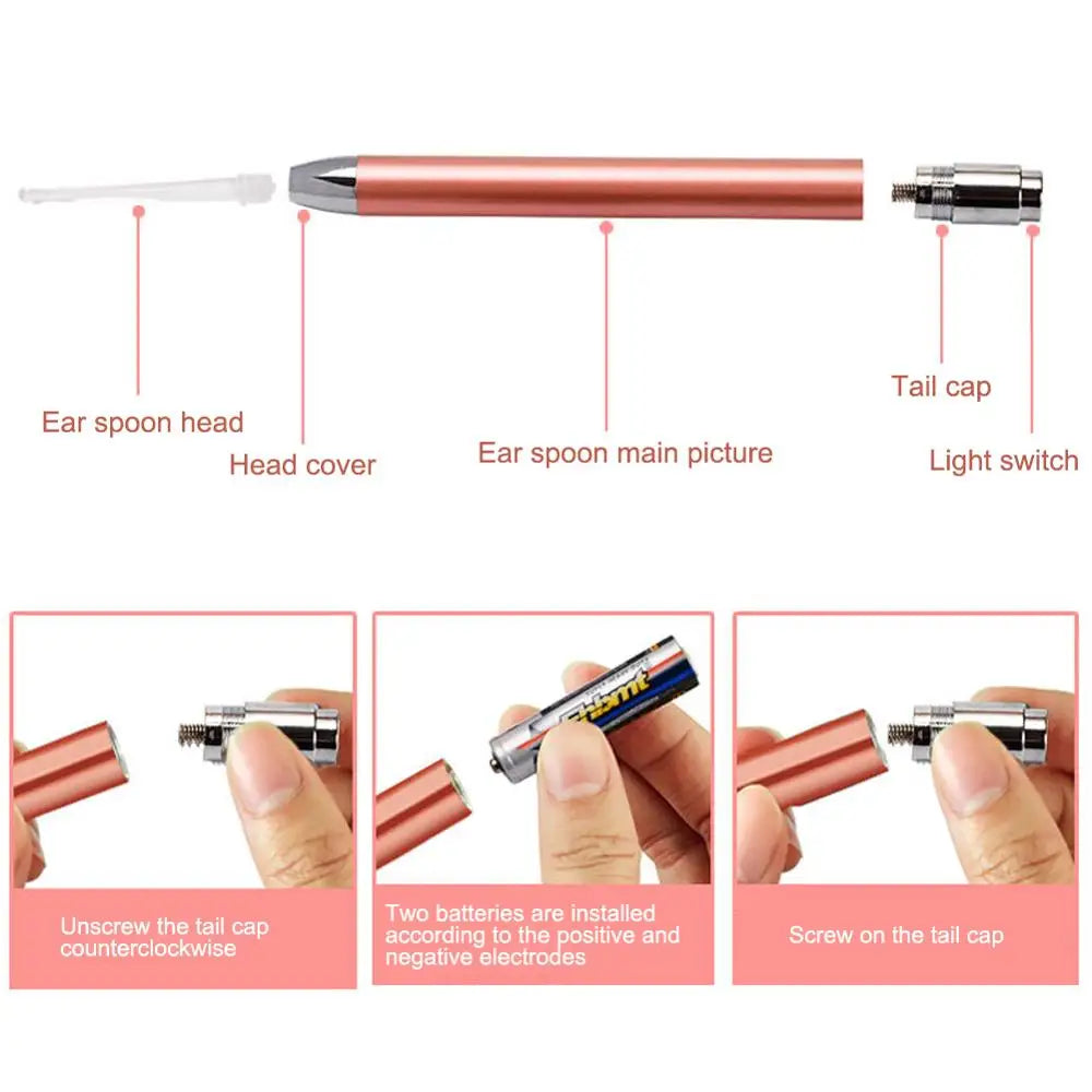 Convenient Ear Cleaner Wax Removal Tool Flashlight Earpick Cleaning Earwax Remover Luminous Curette Light Spoon