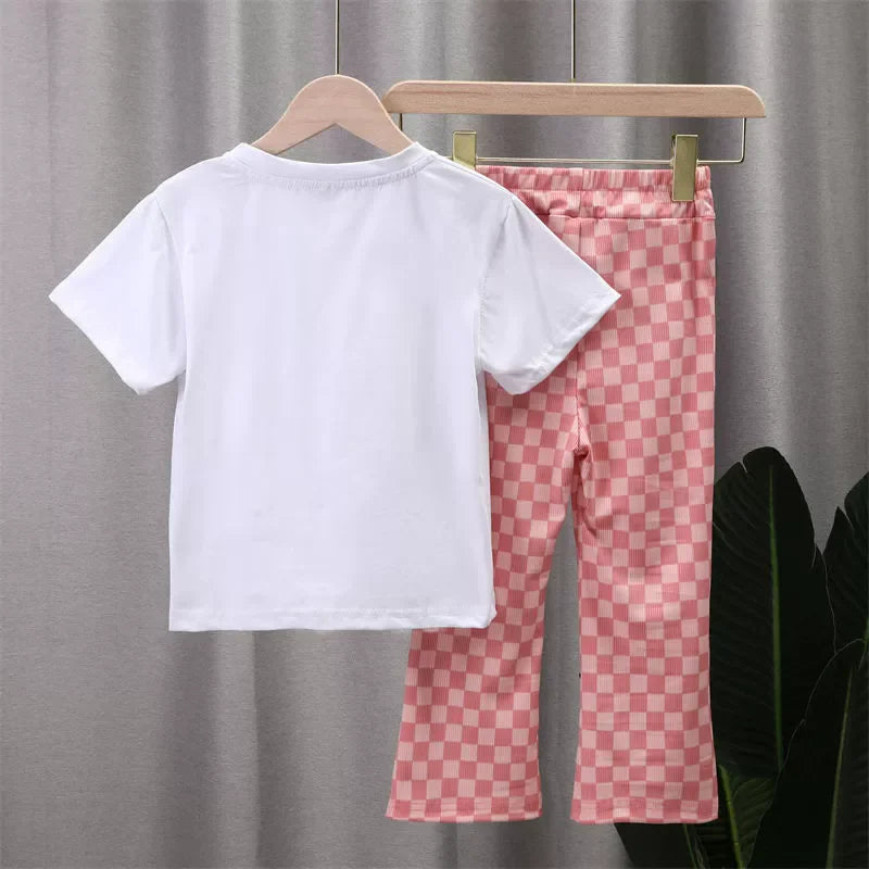 Girls Fashion Clothing Sets Summer New Kids Short Sleeve Suits Print T-Shirts+Pants 2Pcs Children Sweet Outfits 2-10 Years