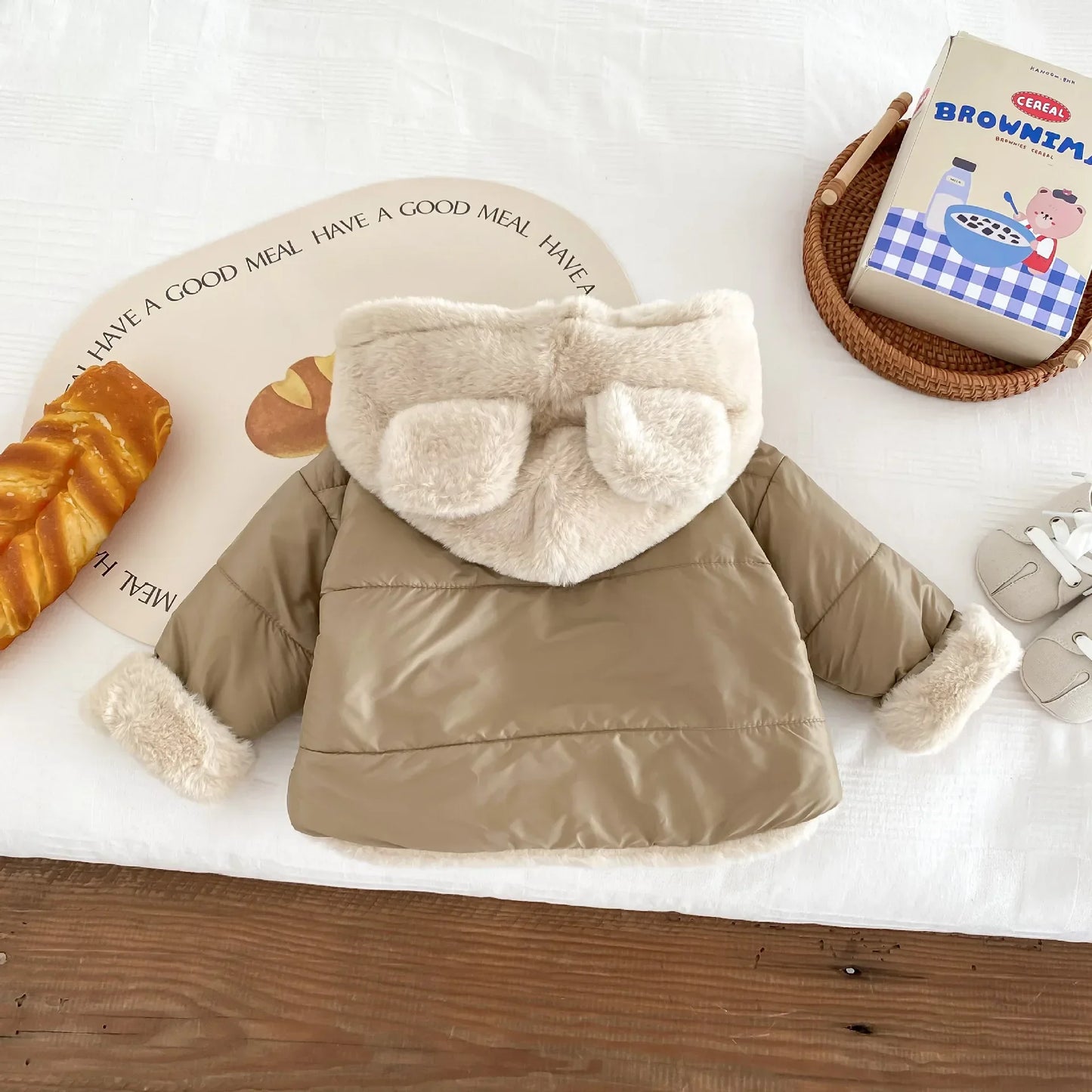 Cute Children's Winter Jacket Fur Lining, 0-5 Years Old, Girls Boys Hoodies Coats, Korean Style, Kids Baby Thick Warm Outwear