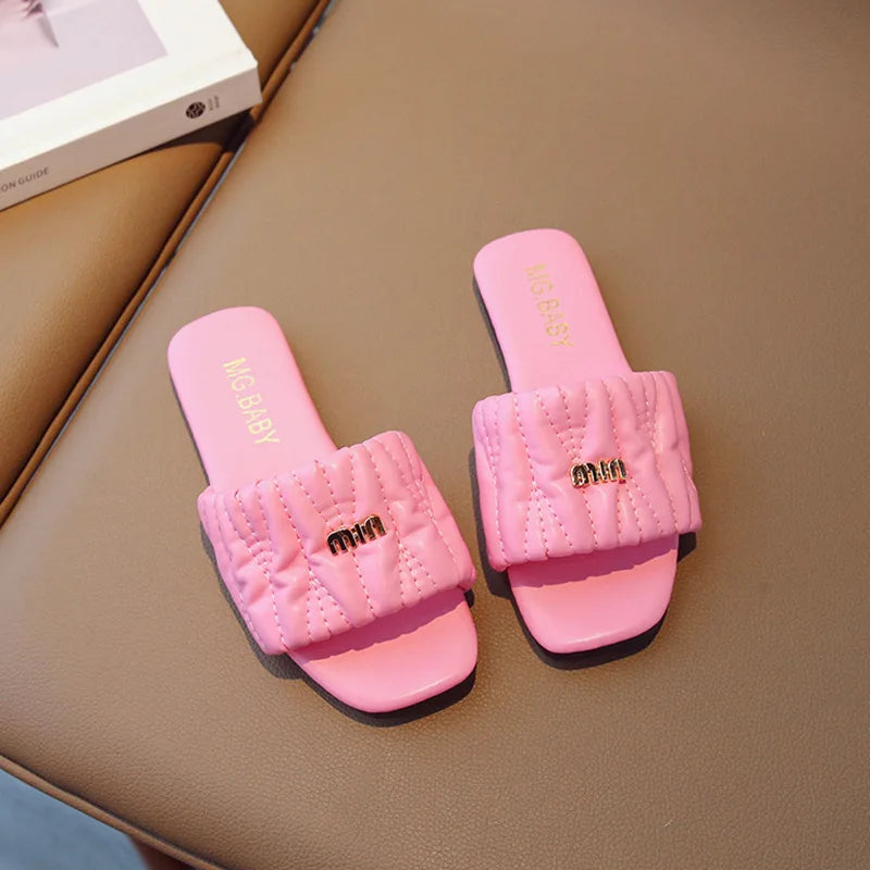 Summer Children's Shoes 2024 Children's flip-flops Women's Treasure candy-colored Princess flip-flops Girls' square toe slippers