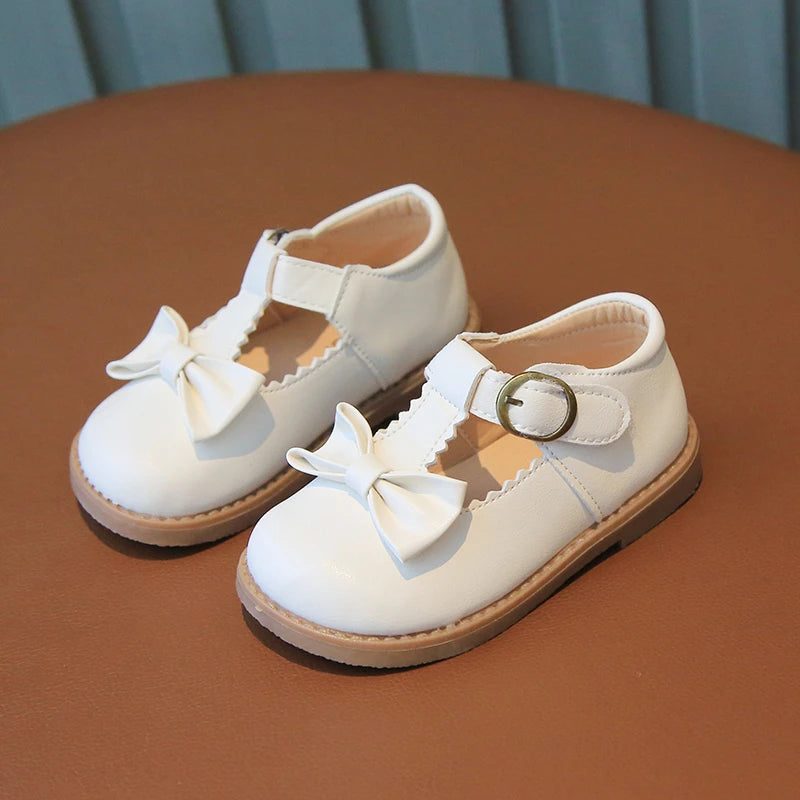 Girl's Mary Janes Ruffles Bowknot Lovely Beautiful Kids Leather Shoes Four Colors 21-30 Toddler Black Beige Fashion Kids Shoe