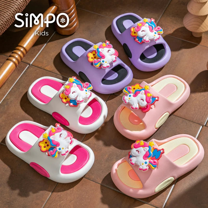 Rotating Unicorns Summer Cute Girl's Slippers Soft And Thick Sole Anti-slip Toddler Slides Children Slip On Footwear