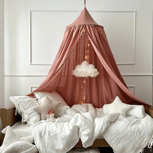 Kids Bed Canopy Cotton Linen Cover Net  Baby Crib Reading Nook Curtain Nursery Room Decor Hideaway Hanging Round Tent