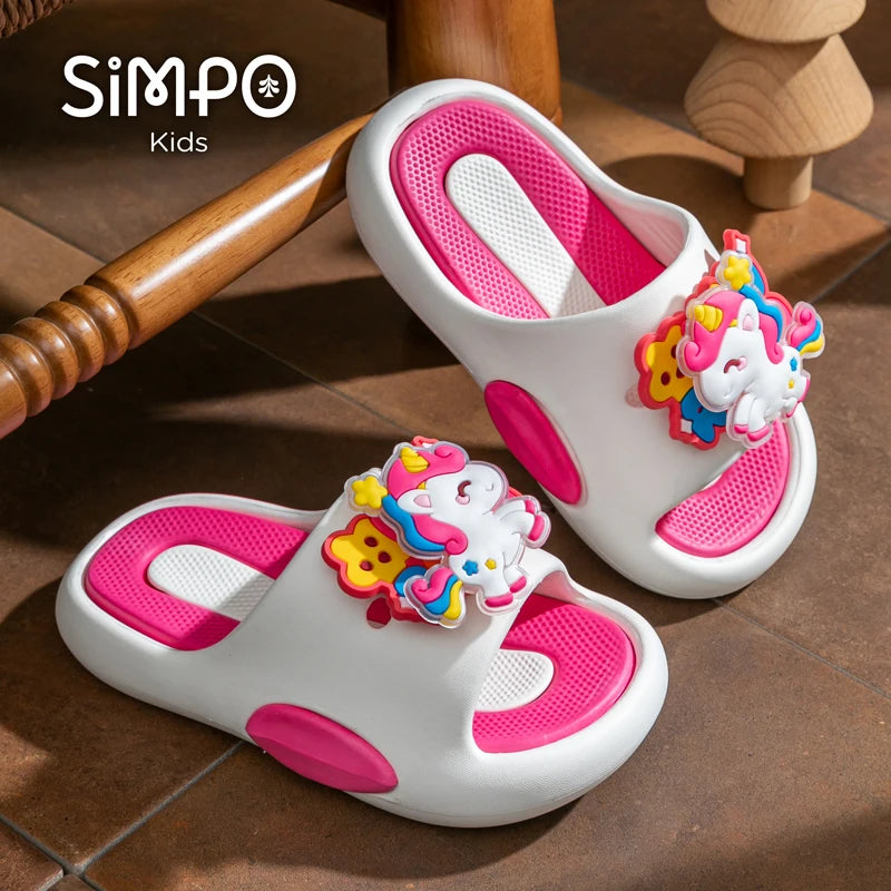 Rotating Unicorns Summer Cute Girl's Slippers Soft And Thick Sole Anti-slip Toddler Slides Children Slip On Footwear