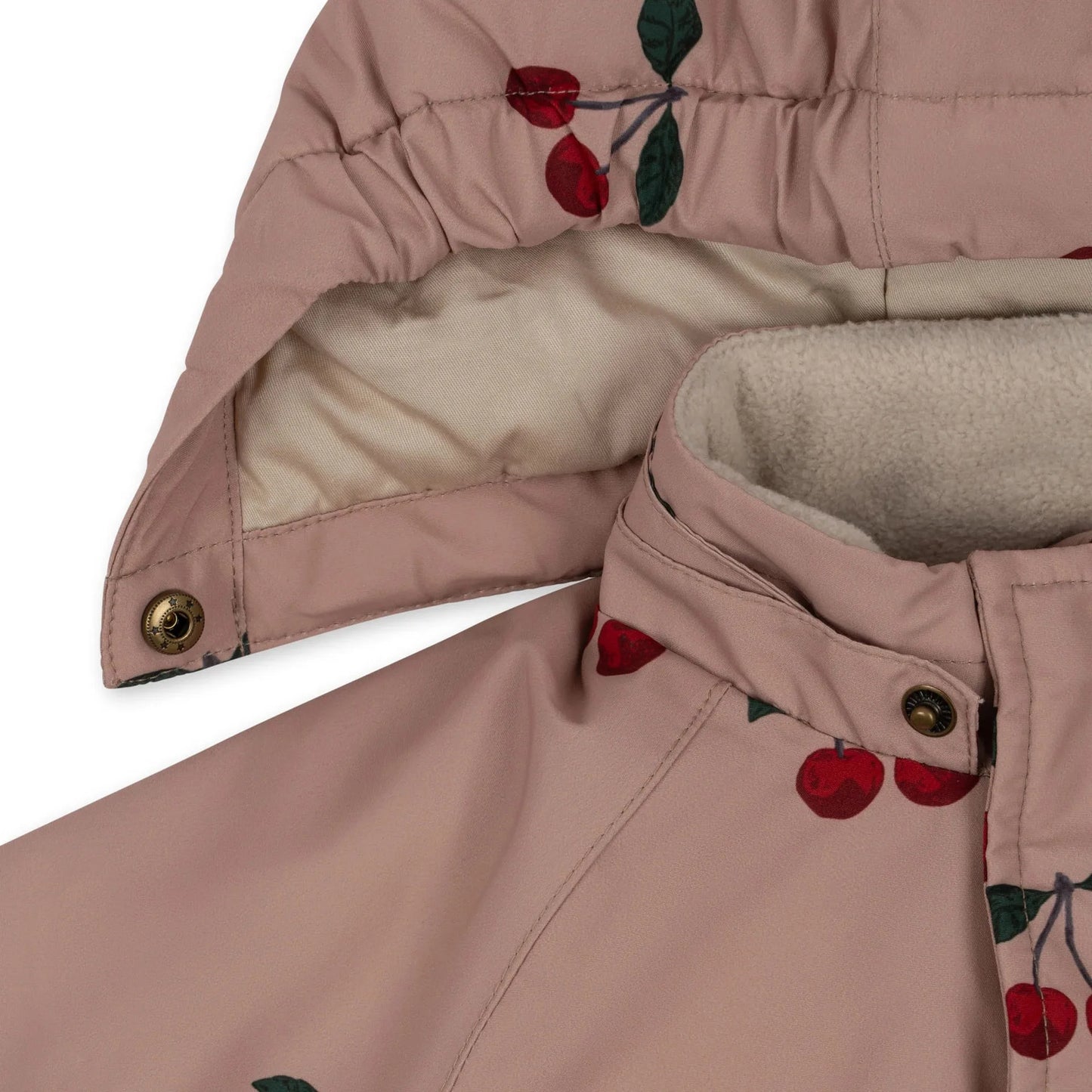 Konges Slojd 2025 Winter Baby Girls Cherry Hooded Ski Jackets Overalls Suits Sets Girls Waterproof Windproof Cold Resistant Coat