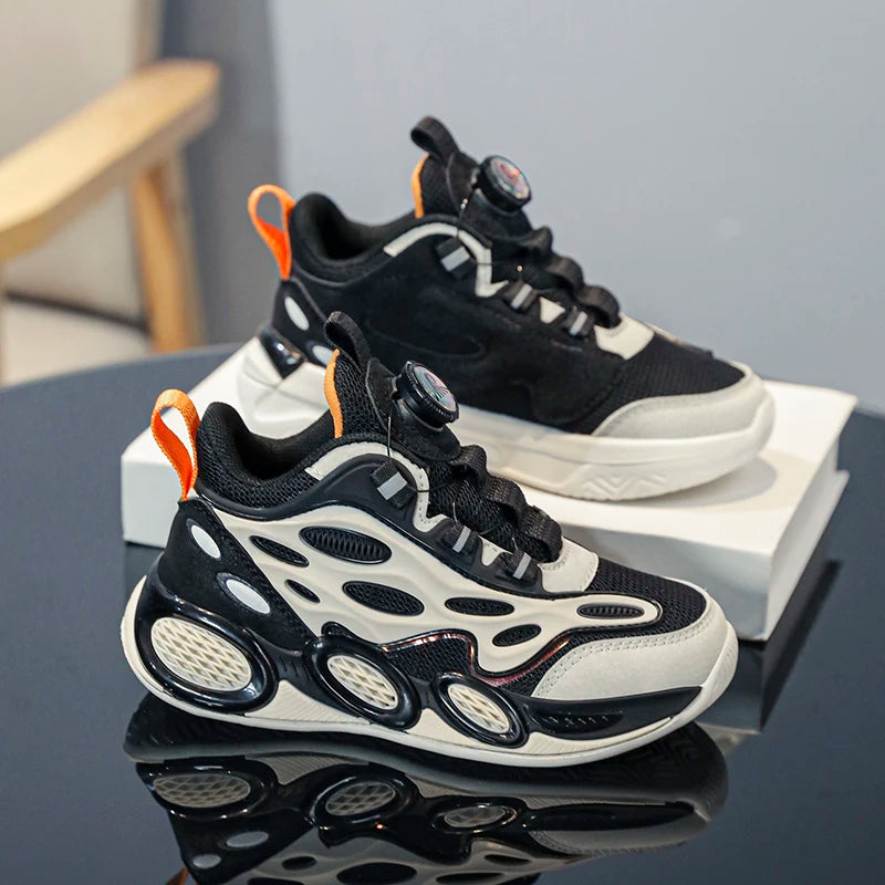 Boys' shoes 2024 New Spring and Autumn Children's sports casual shoes in the children's rotary button breathable mesh shoes