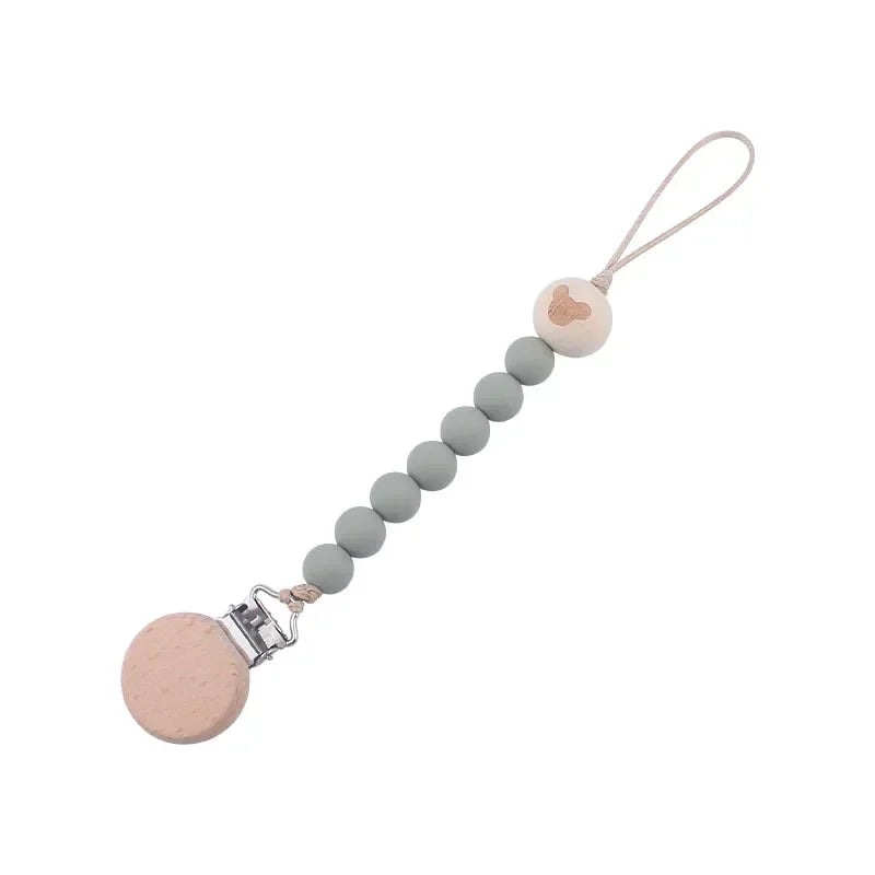 Personalized Baby Pacifier Clip Custom Name Silicone Bead Nipple Dummy Clips Engraved Infant Wood Pacifier Holder Newborn Gift
