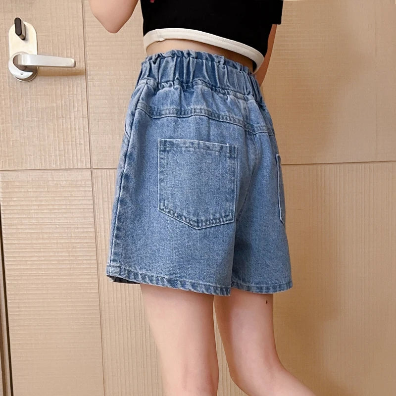 Girls shorts fashionable and versatile medium and large children's slimming nail button  waist wide-leg pants casual and fashion