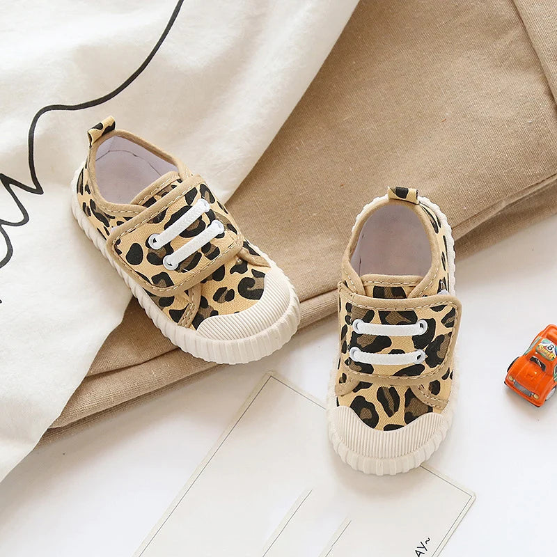 Children Leopard Canvas Shoes Toddler Infant Boy Sneakers Girl Candy Color Casual Shoes Baby Kids Breathable Soft Leisure Shoes