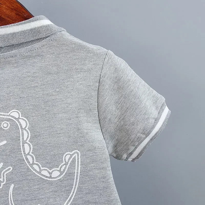 Summer Children Clothes Baby Boys Clothes Set Dinosaur Printed Turn-down Collar T-Shirts Tops+ Shorts 2PCS/Suit Infant Clothing