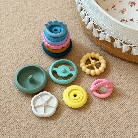 Color Kids 1Set Silicone Stacking Blocks Teether Toy BPA Free Soft Building Montessori Baby Toys 0-12M Safe Chewing Toy