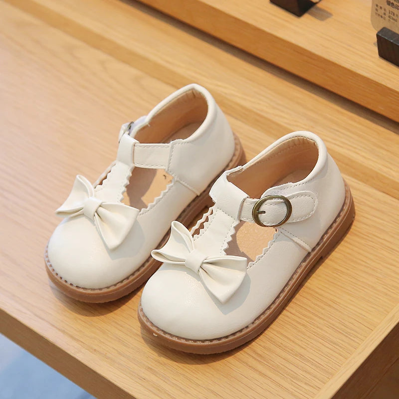 Girl's Mary Janes Ruffles Bowknot Lovely Beautiful Kids Leather Shoes Four Colors 21-30 Toddler Black Beige Fashion Kids Shoe