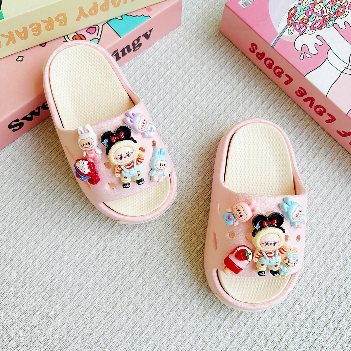 New Popular Cartoon Mickey Labubu Versatile Girls Eva Slippers Fashionable Double Soft-Soled Non-Slip Sandals 831