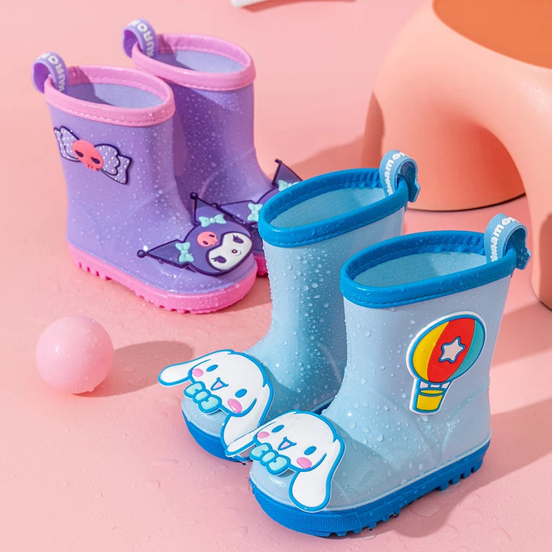 Kawaii Sanrio Children's Short Rain Boots Outdoor Anti-Slip Wear-Resistant Girls' Waterproof Shoes Fashion Winter Warm Rain Shoe