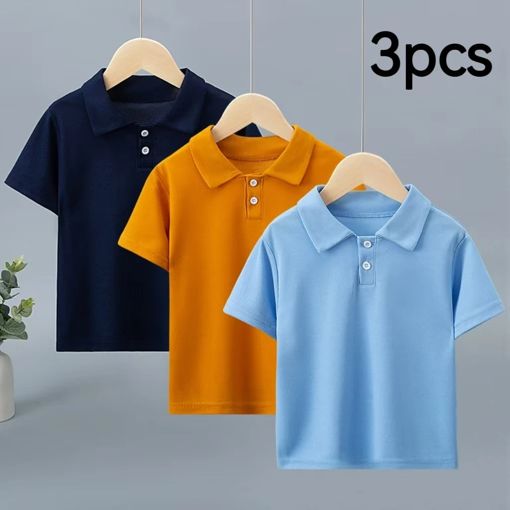 3/1 Pcs Children's Solid Color Basic POLO Shirt Boy Fashion Striped Shirt Casual Joker Prince Fan Short Sleeve Neutral Student T
