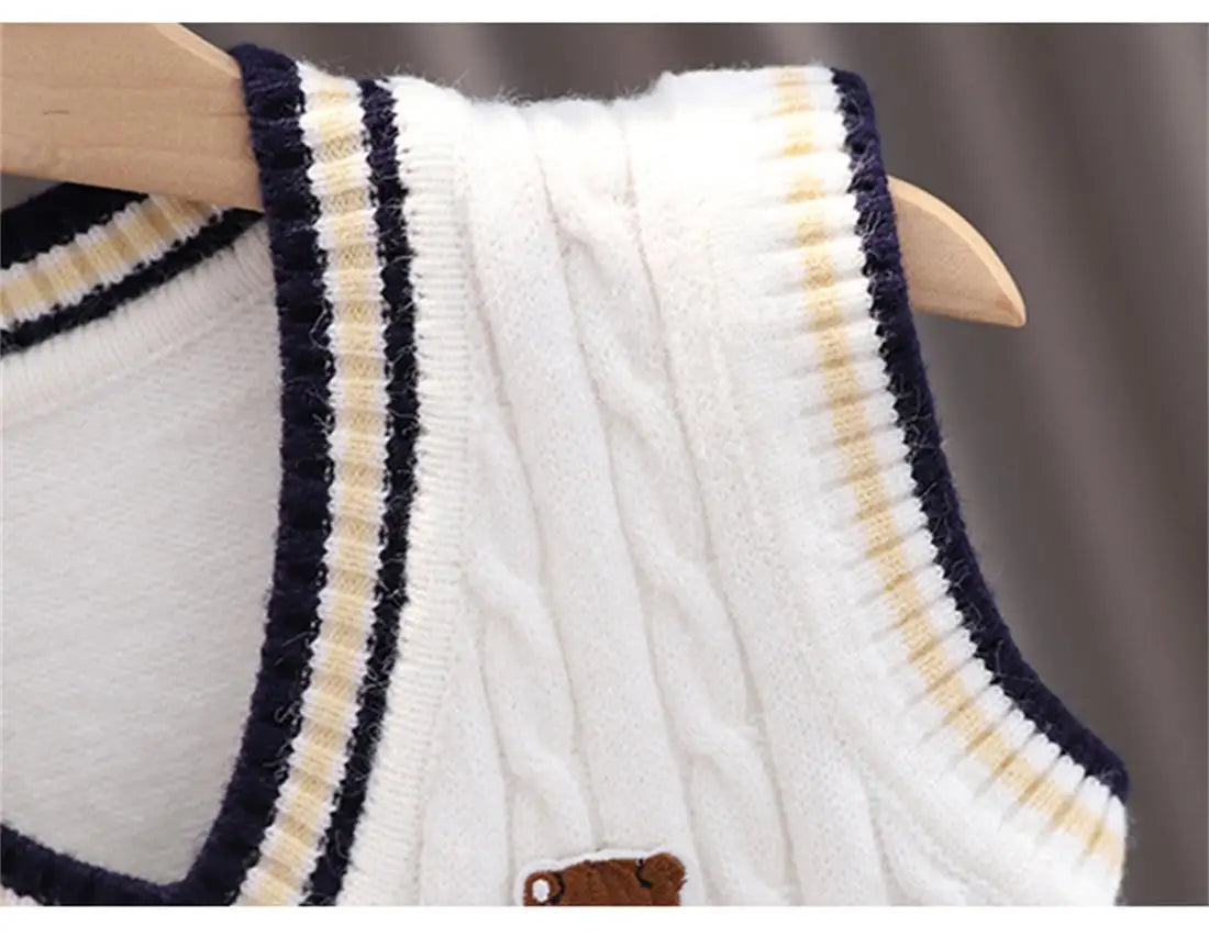 Children Knit Vest Baby Spring Autumn Preppy Style Vest Cartoon Casual V-neck Vest Korean Style Versatile Vest