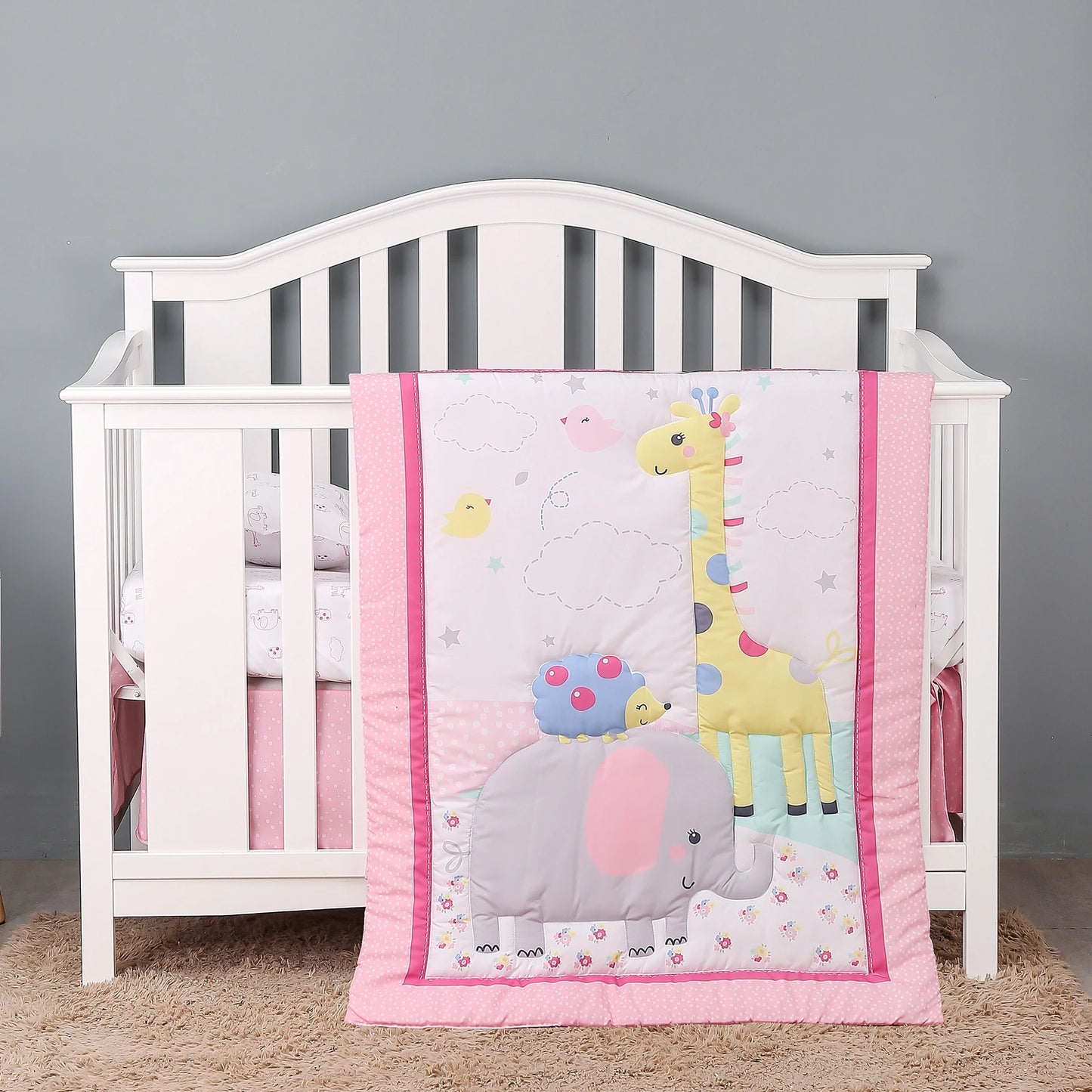 3Pcs Luxury Super Soft Breathable Cot Bedsheets Crib Bedding Set for Kids Baby Boys (Baby Comforter Fitted Sheet Crib Skirt)
