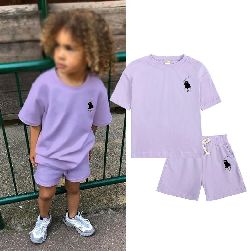 Boys Print Pattern Clothing Set Summer 2 Piece Sports Style Sportswear Kids T-Shirt & Shorts Children's Clothing Set