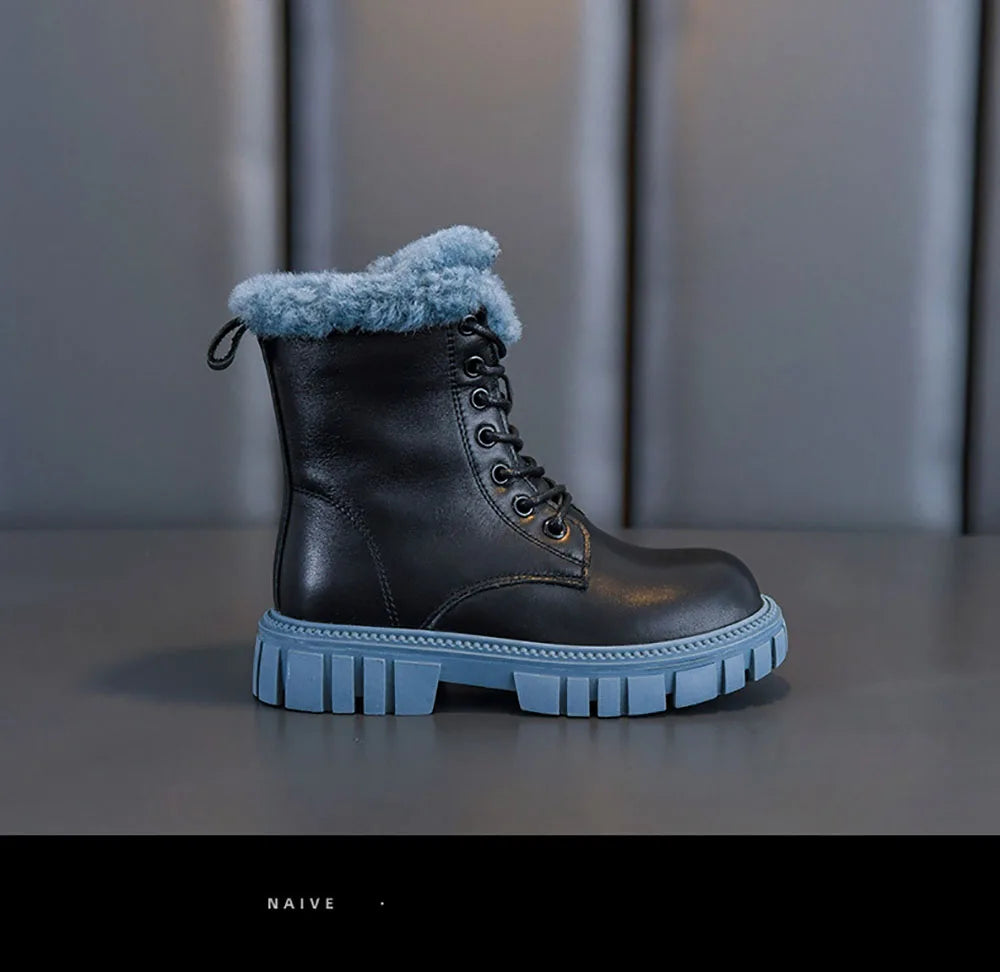 Girls' Winter Fashion Boots (Ages 6–18) – Korean Style, Thick Warm Faux Fur Snow Boots with Soft Soles and Anti-Slip Design