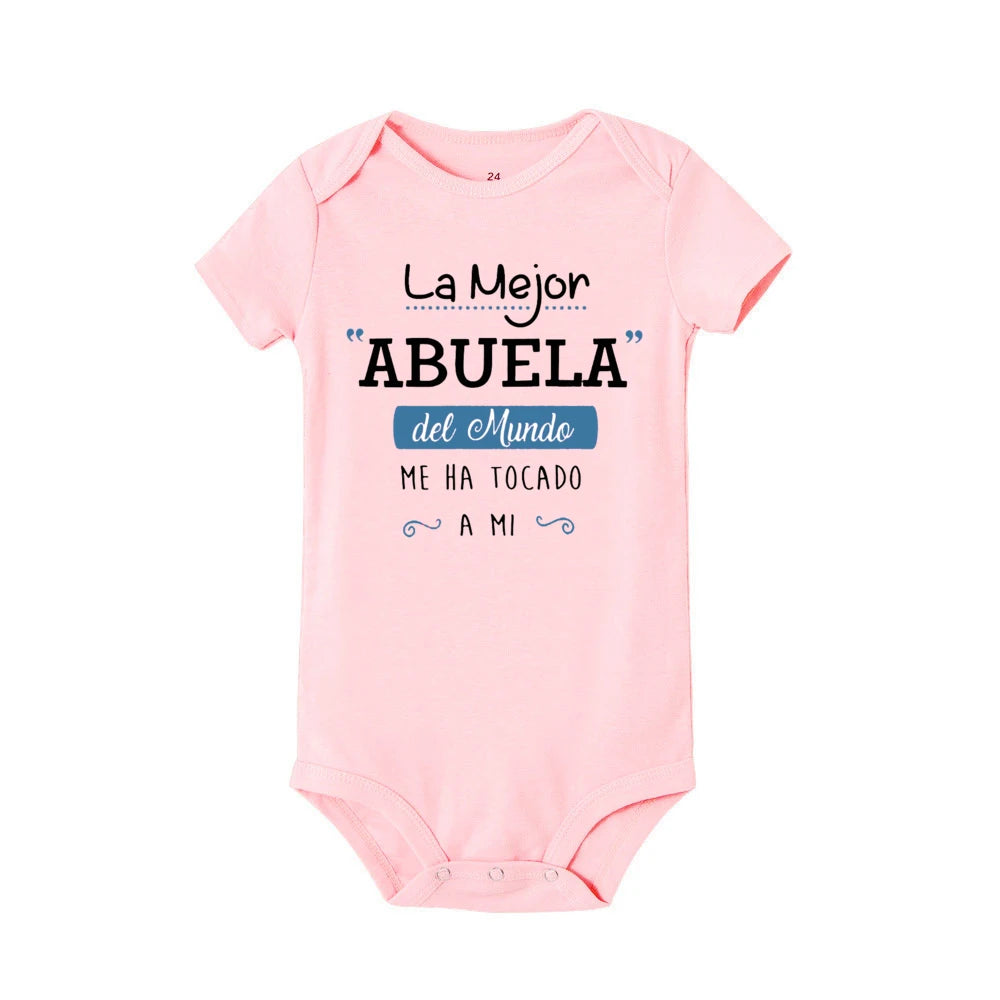 The Best Grandma in The World Spanish Print Baby Bodysuit Infant Summer Romper Funny Newborn Short Sleeve Jumpsuit Infant Outfit