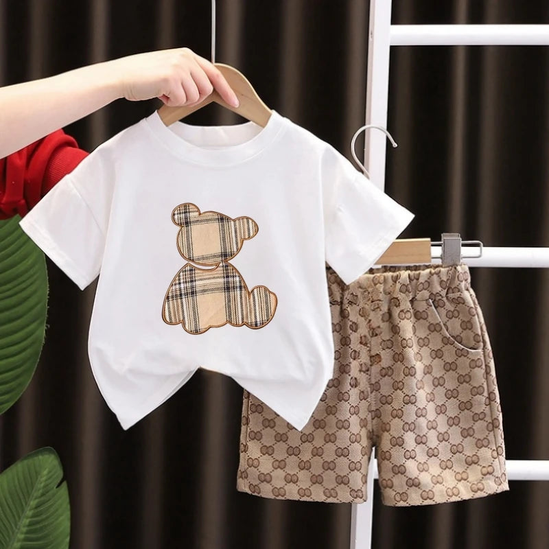 Summer Baby Girls Clothes Set Kid Boy Cartoon Bear Printed T-shirts and Shorts 2 Pieces Suit Children Short Sleeve Outfits