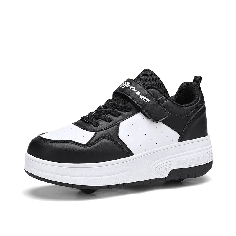 Magic Roller Skates Dual Wheel Slip-on Roller Skating Shoes 2024 New Spring Autumn Leather Surface Sports Shoes For Women Kids