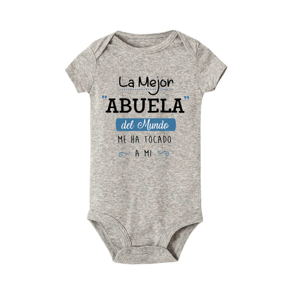 The Best Grandma in The World Spanish Print Baby Bodysuit Infant Summer Romper Funny Newborn Short Sleeve Jumpsuit Infant Outfit