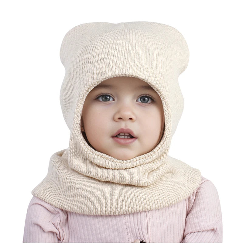 Winter Baby Balaclava Hat Warm Knitted Woolen Beanie Cap Scarf One-Piece Kids Ear Protection Hat Toddler Neckerchief Bonnet 1-7Y