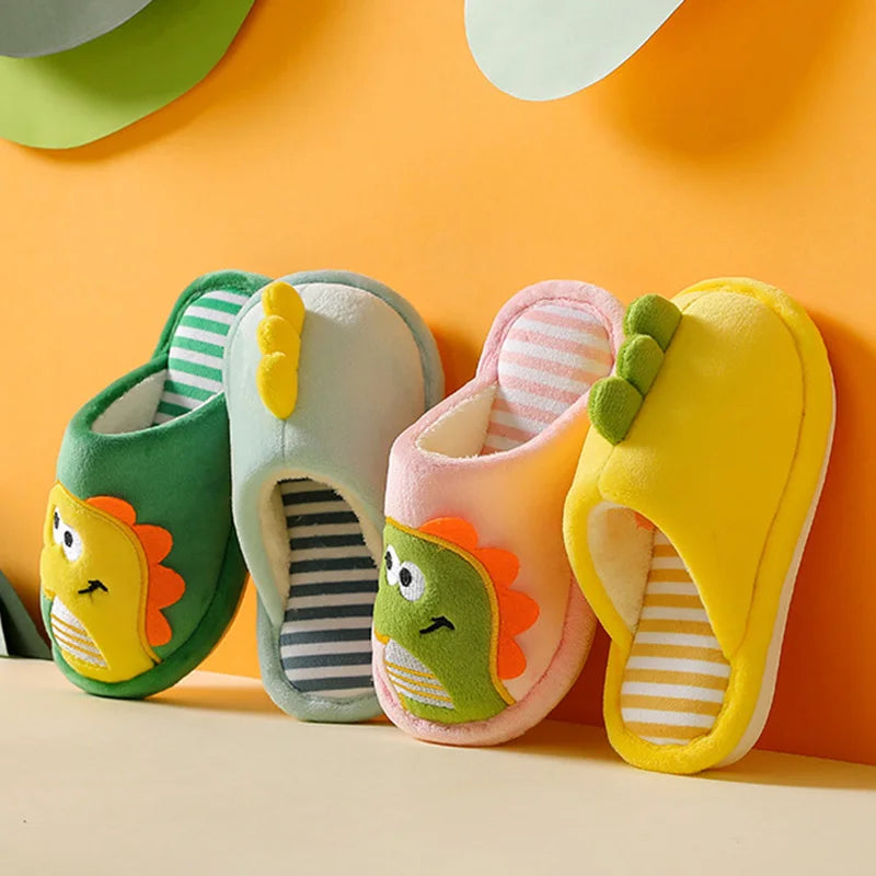 Winter Children‘s Slippers New Kids Slippers Dinosaur Warm Plush Indoor Autumn Non-Slip Soft Plush Slipper For Boys Girls
