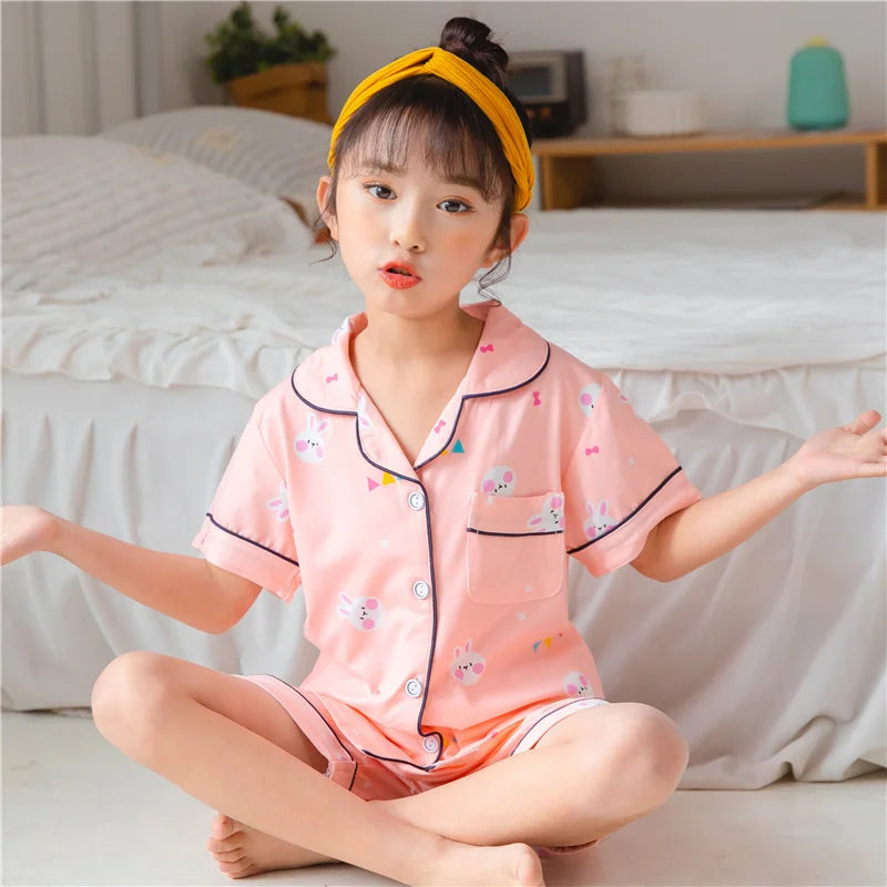 Summer Kids' Pajama Set – Soft Cotton Dinosaur Print Sleepwear for Boys and Girls, Comfortable Homewear for Toddlers and Children