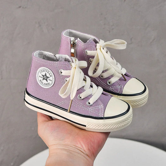 Children's canvas shoes 2025 high top men's and women's casual shoes soft soled white shoes baby sneakers Korean version