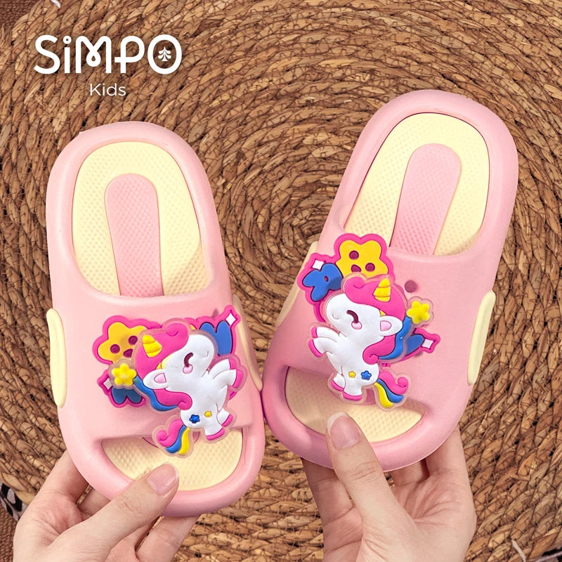 Rotating Unicorns Summer Cute Girl's Slippers Soft And Thick Sole Anti-slip Toddler Slides Children Slip On Footwear