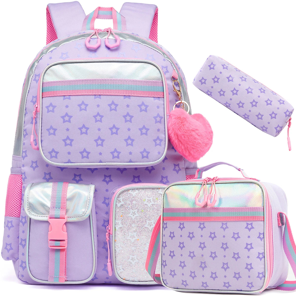 Girls' Macaron Color-Block School Backpack – Large-Capacity, Premium Bag with Rainbow Zipper for Kids and Teens