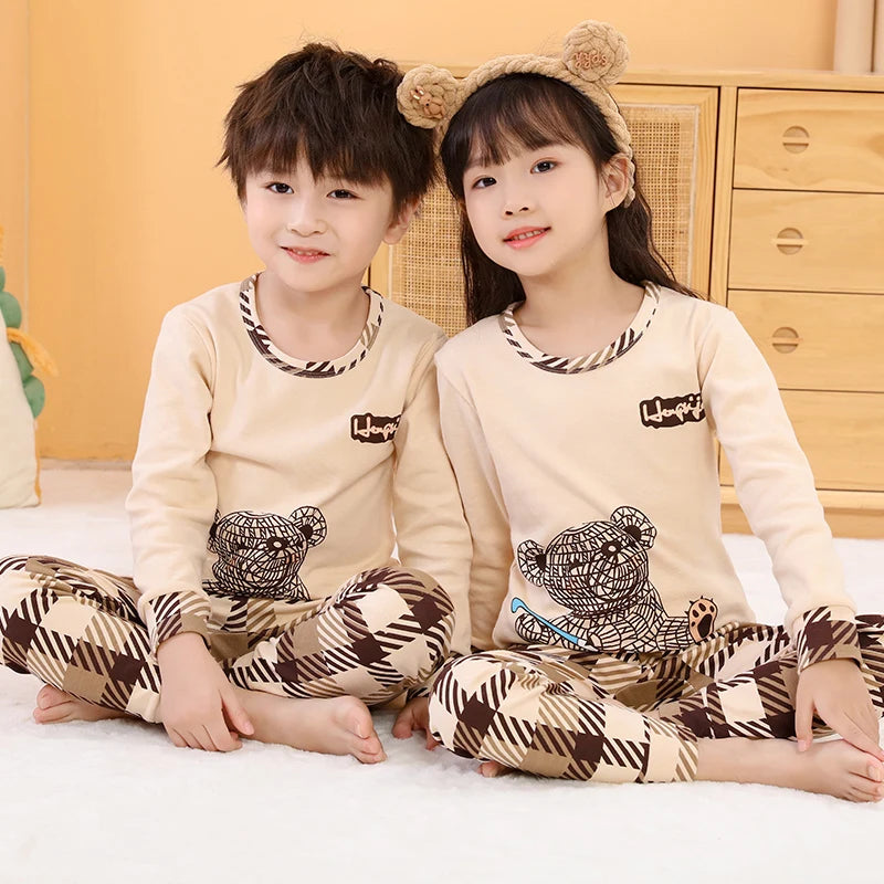 Kids' Cotton Pajama Set – Soft Full-Sleeve Sleepwear for Boys and Girls, Cartoon Print, Ideal for Spring, Autumn, and Winter