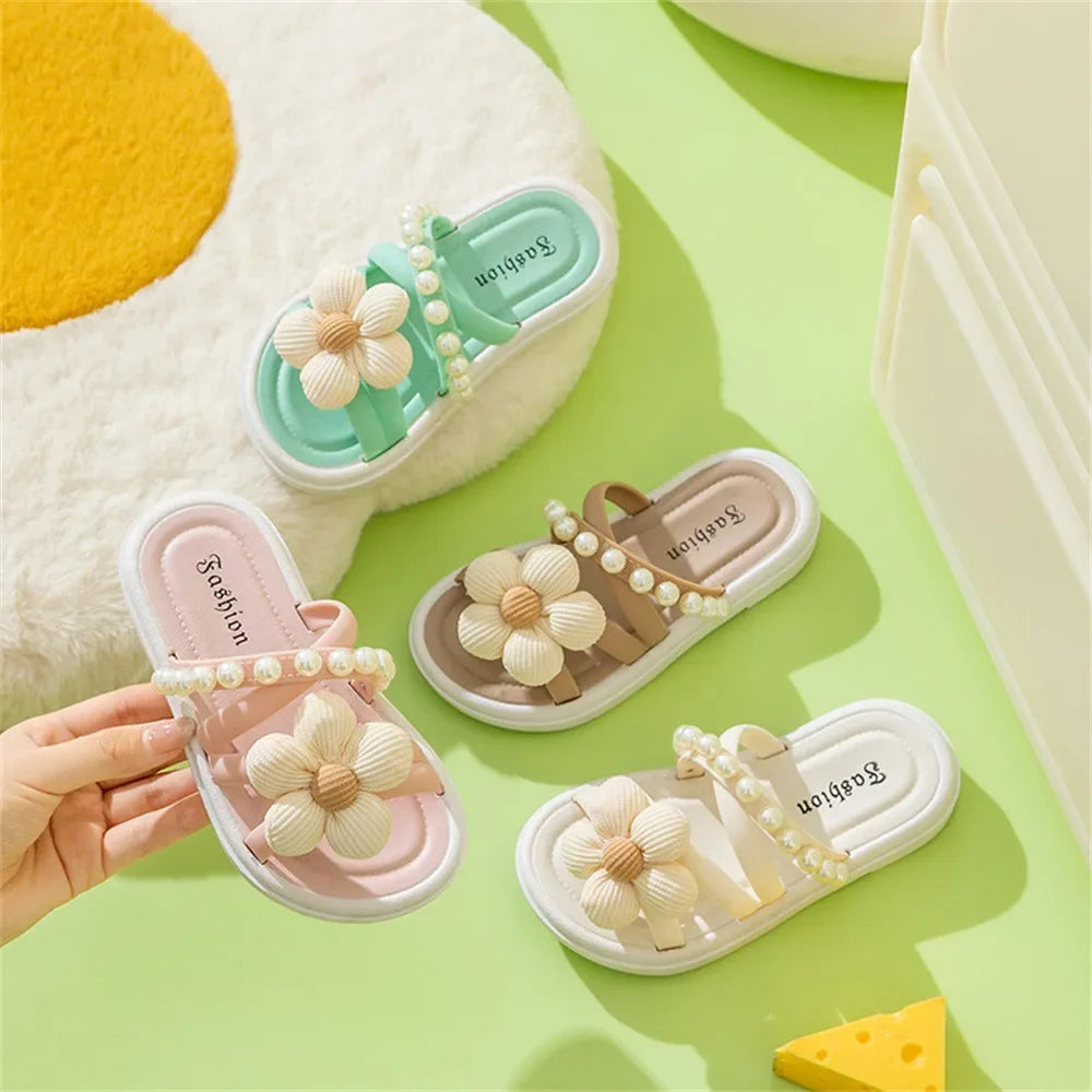 Princess Shoes Beach Shoes Girls Slippers Children's Little Girl Soft Bottom Non-slip Pearl Outside Wear Versatile Cool Slippers