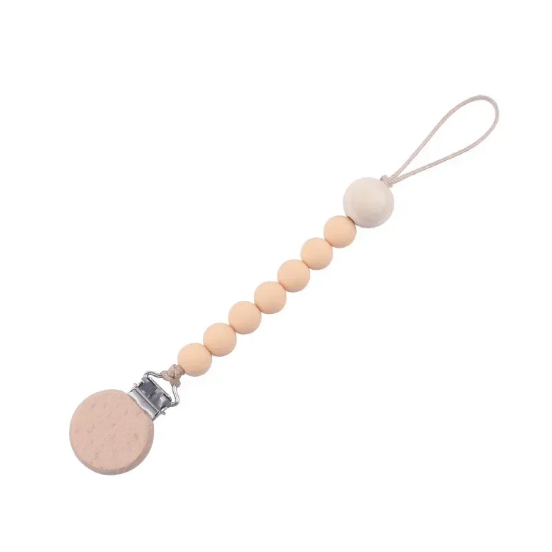 Personalized Baby Pacifier Clip Custom Name Silicone Bead Nipple Dummy Clips Engraved Infant Wood Pacifier Holder Newborn Gift