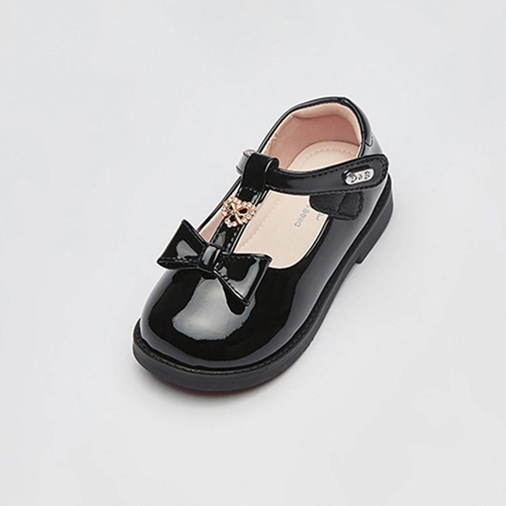 Dave Bella Girls' Leather Shoes Black Autumn New Collection Children's Princess Shoes Soft Academy Style Party DB3252588