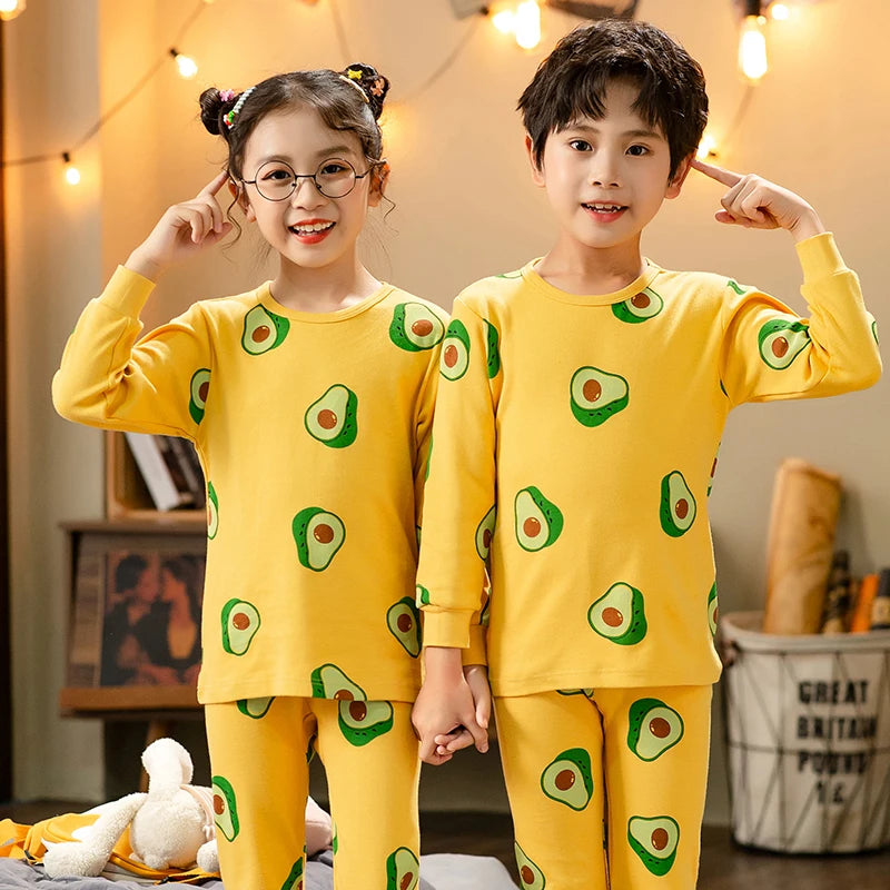 Kids' Cotton Pajama Set – Soft Full-Sleeve Sleepwear for Boys and Girls, Cartoon Print, Ideal for Spring, Autumn, and Winter