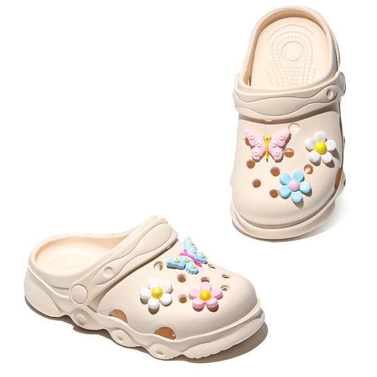 Comfortable children's slippers with thick soles, a pair of sandals suitable for outdoor play, with butterfly flower accessories