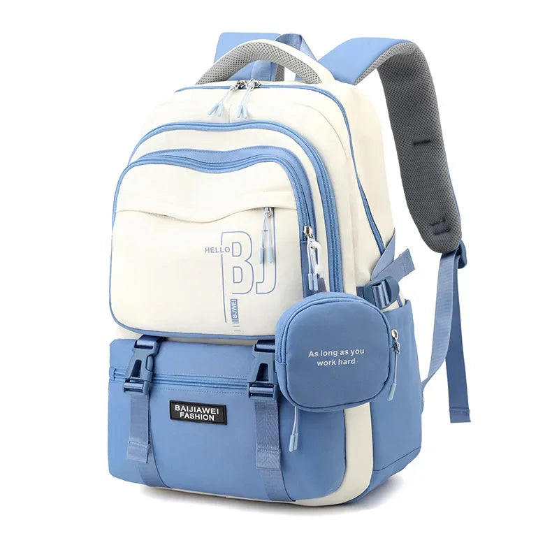 Macaron Color-Block Girls' School Backpack – Premium Large-Capacity Bag with Rainbow Zipper for Kids and Teen Students