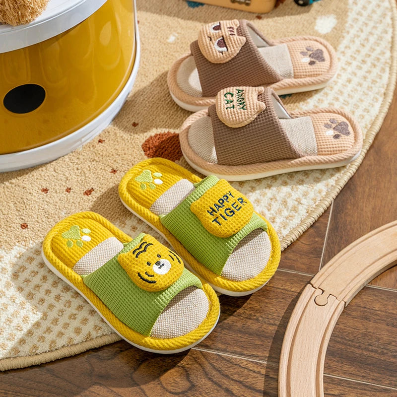 Litfun New Kids Slippers Linen Home Boys Girls Slippers Cartoon Rabbit Summer Indoors Kids Slides Comfort Non-slip Kids Sandals