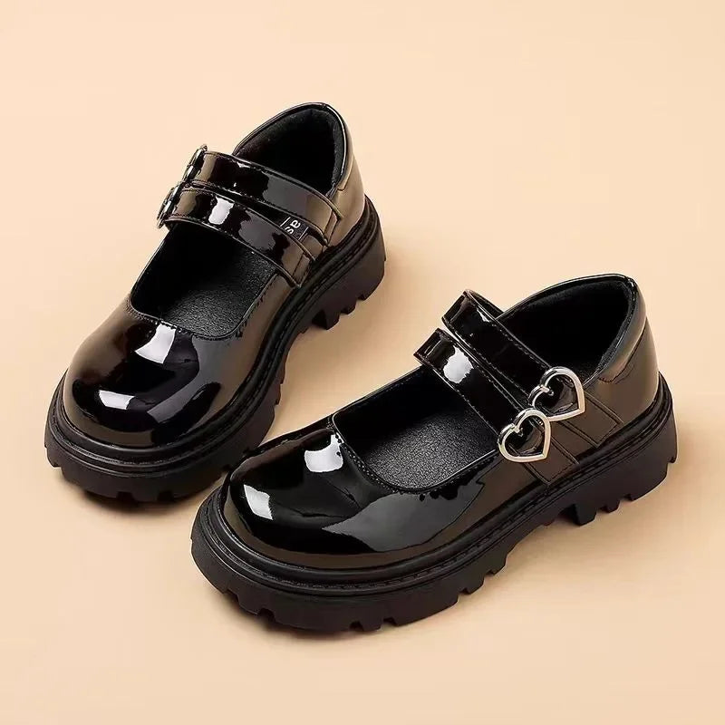 UK Womens Children's Leather Shoes 2024 Spring/Autumn New Style Children's Performance Shoes Black Dance Shoes Princess Shoes Up