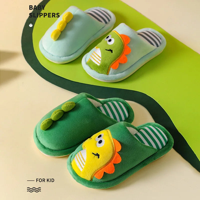 Winter Children‘s Slippers New Kids Slippers Dinosaur Warm Plush Indoor Autumn Non-Slip Soft Plush Slipper For Boys Girls