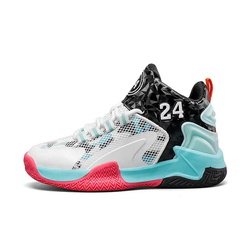 Childrens Basketball Shoes Big Kid Non Slip High-top Sport Training Sneakers Lightweight Outdoor Basketball Boots for Boy Youth