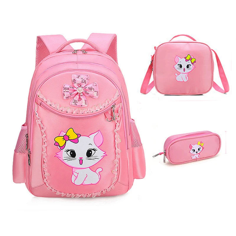 Pink Cat Backpack for Girls – Cute Bowknot Cartoon School Bag, Princess Style Bookbag for Kindergarten and Primary School