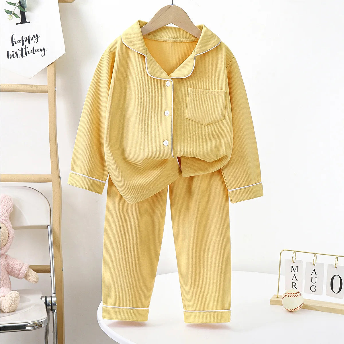 Children Cotton Underwear Set Boy Baby Clothe Girl Button Down Sleepwear Loungewear Spring Fall Kid Long Sleeve Pajama 2pcs Suit