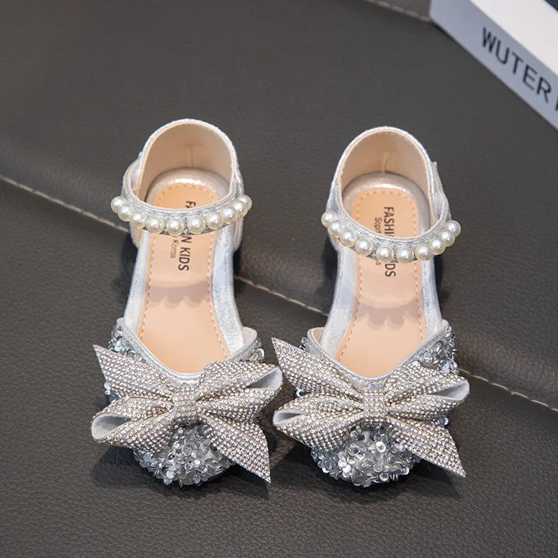 Girls' Shoes New Fashion Soft Princess Shoe for Girl Silver Dance Shoes for party size 21-36