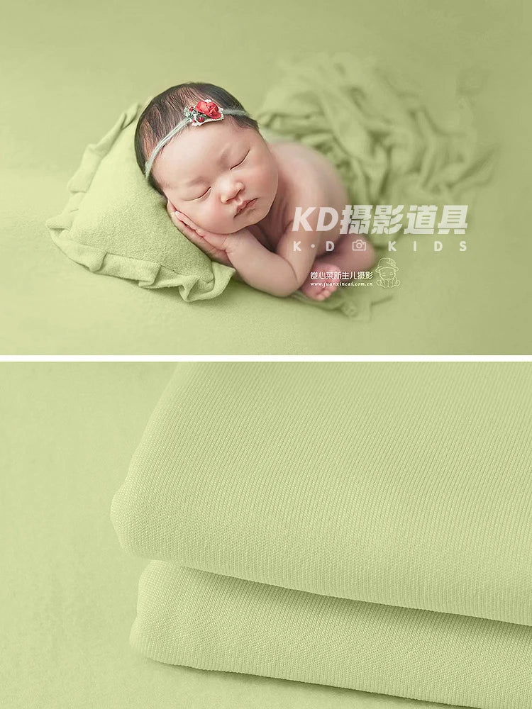 Newborn Baby Photography Props Infant Photoshoot Elastic Wrap Cloth Adjustable Bow Headflower Green Theme Baby Photo Accessories